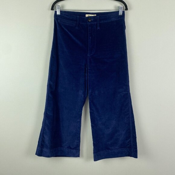 Madewell Emmett Wide Leg Crop Pants in Velveteen Blue Size 28P - Picture 1 of 10